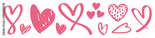 Playful pink heart doodles vector set