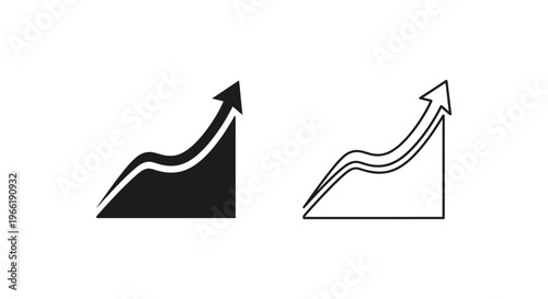 black and white line graph icons with arrows pointing upwards Vector