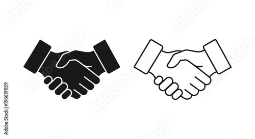two hands shaking in black and white outline Vector