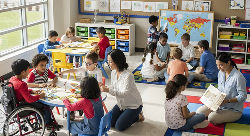 Multicultural Inclusive Classroom with Diverse Students
