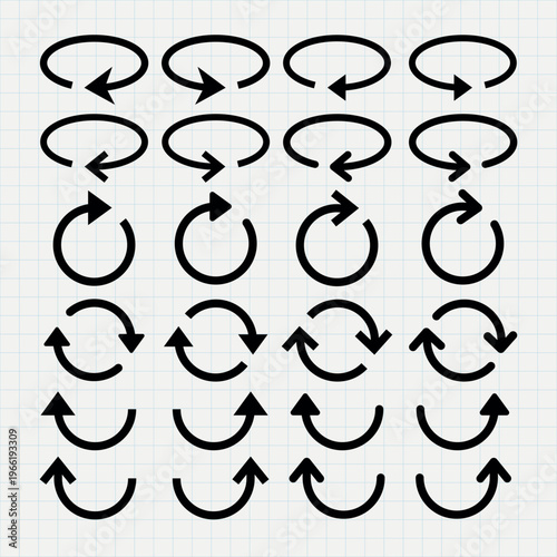 Fotografija Set of black arrow icons in various circular designs on a grid background