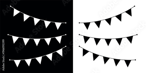 Flags icon. Garland with flags. Decorative colorful pennants for birthday celebrations, festivals, and fairs. Symbol of a celebration, opening, or event. Vector.