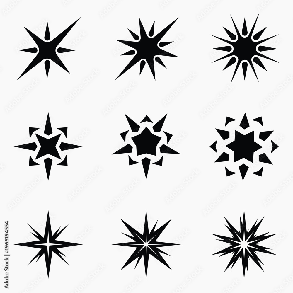 Obraz premium Nine abstract starburst shapes vector set