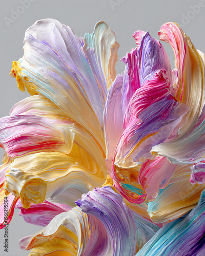 Pastel Gradient Paint Swirls with Blooming Flower Petals on White Background