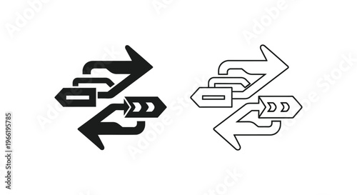 a pair of black and white arrows pointing in opposite directions Vector