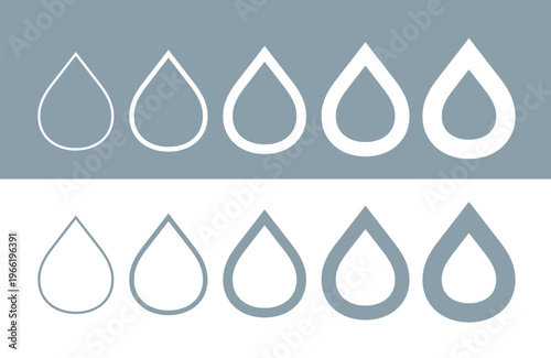 Icon of a contour drop of varying thickness. Symbol for humidity, moistening, or water filling. Symbol for moisture and liquid. A drop of water, oil, or rain. Symbol precipitation. Vector.