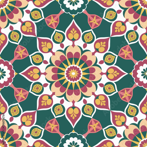 vector illustration hires Collection of High-Resolution Abstract Seamless ornament Patterns with Diverse Designs and Textures Mediterranean Tile Pattern with Colorful Floral Mandalas and Geometric