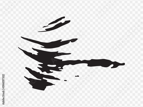 Vector black brush stroke for ink paint, grunge design element, mud banner, watercolor design, dirty texture. Isolated brush strokes on transparent background