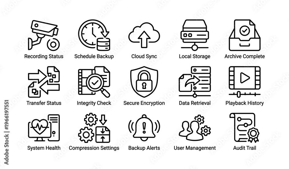 Fototapeta premium Security and backup icon set for system management and data protection