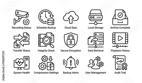 Security and backup icon set for system management and data protection