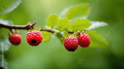 Forest in the background,free space for text on the side, berry in close-up