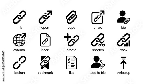 Link management icons: share, copy, track, bookmark, swipe