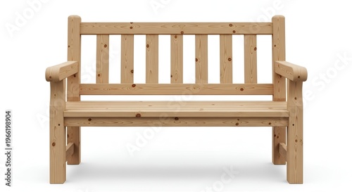 Rustic wooden park bench isolated on white background for outdoor relaxation and nature themes