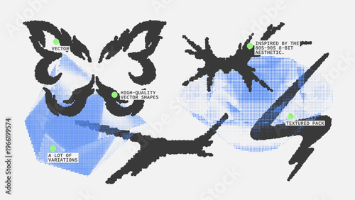 Geometric Shapes Set With Vector Bitmap Dithering Texture.