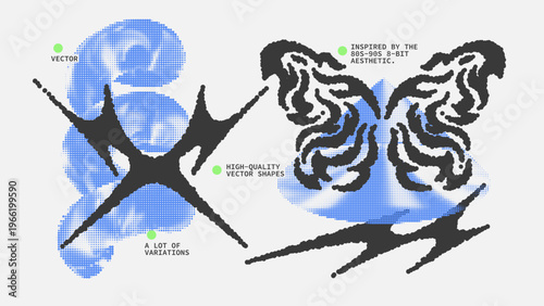 Geometric Shapes Set With Vector Bitmap Dithering Texture.