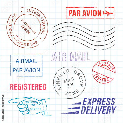 Vintage airmail stamps collection vector elements