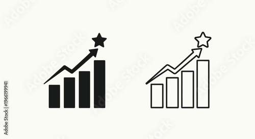 black and white bar graph icons with star and arrow Vector