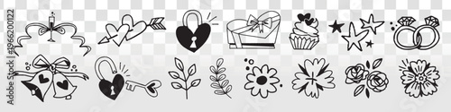 Romantic doodles for creative projects vector element set