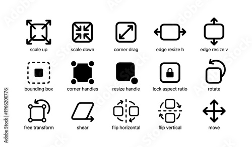 Vector icons of resize and transform tools for graphic editing