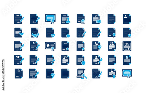Collection of legal and business document icons representing agreements and official papers