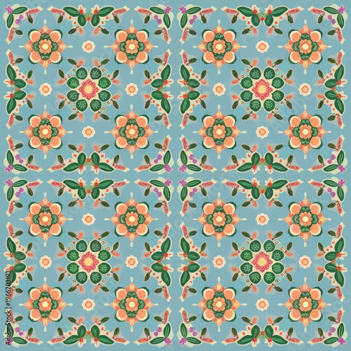 vector illustration hires Collection of High-Resolution Abstract Seamless ornament Patterns with Diverse Designs and Textures Mediterranean Tile Pattern with Colorful Floral Mandalas and Geometric 