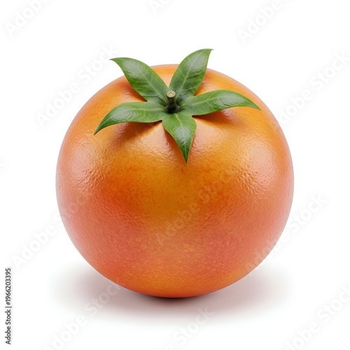 Amanatsu Citrus Fruit Isolated on White Background as a High Quality 3d Rendered Object Showing Vibrant Orange Skin Texture and Fresh Green Leaves for Professional Graphic Design