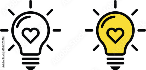A creative illustration of two light bulbs with hearts inside them