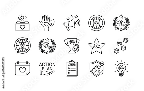 Animal welfare and support icons for advocacy and charity initiatives