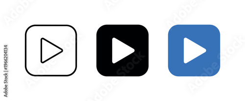 Three different play button icons in a row, representing media playback options