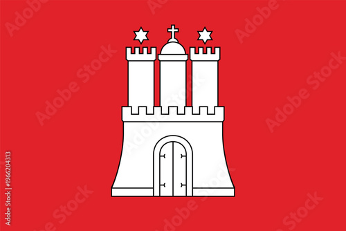 The flag of Hamburg. A red flag with a medieval castle in the center. The symbol of the city in Germany. Vector.