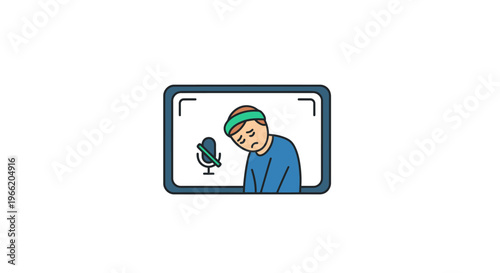 Cartoon man wearing green headband speaking.