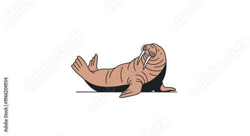 Cartoon walrus lying on ground.
