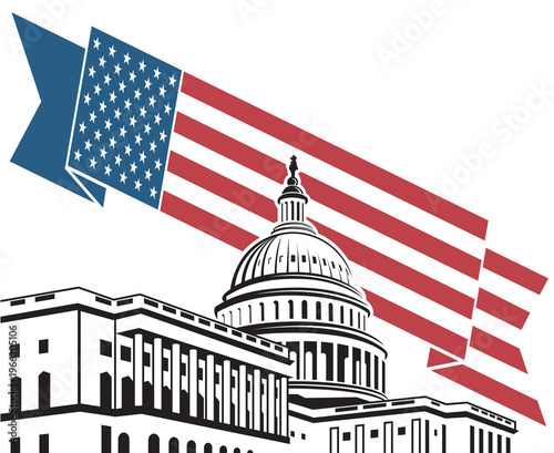 United States Capitol building icon in Washington DC isolated on white backgrpound
