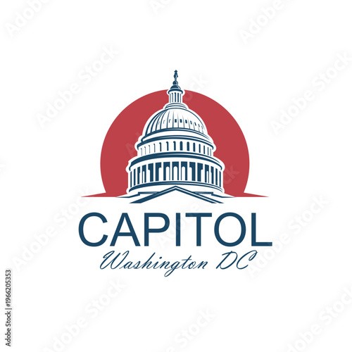 United States Capitol building icon in Washington DC isolated on white backgrpound
