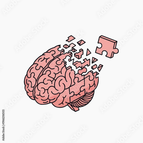 Brain made of puzzle pieces, one piece missing, representing memory loss or confusion.