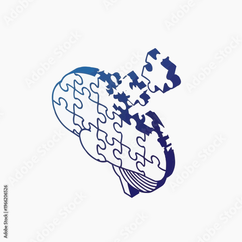 Brain made of puzzle pieces, one piece missing, representing memory loss or confusion.