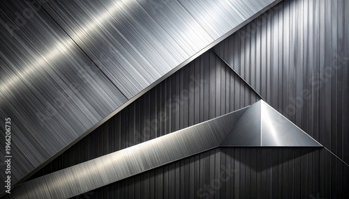 Sfondo astratto geometrico con texture metalliche spazzolate e riflessi di luce.