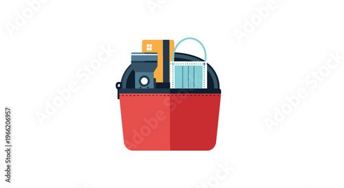 Red plastic bucket with tools inside.