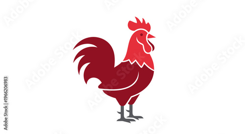 Red Rooster Silhouette Side View Portrait.