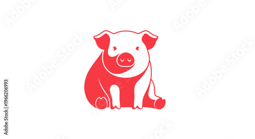 Red Pig Animal Illustration Sitting Down.