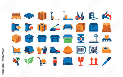 Collection of warehouse and logistics icons for shipping and delivery services