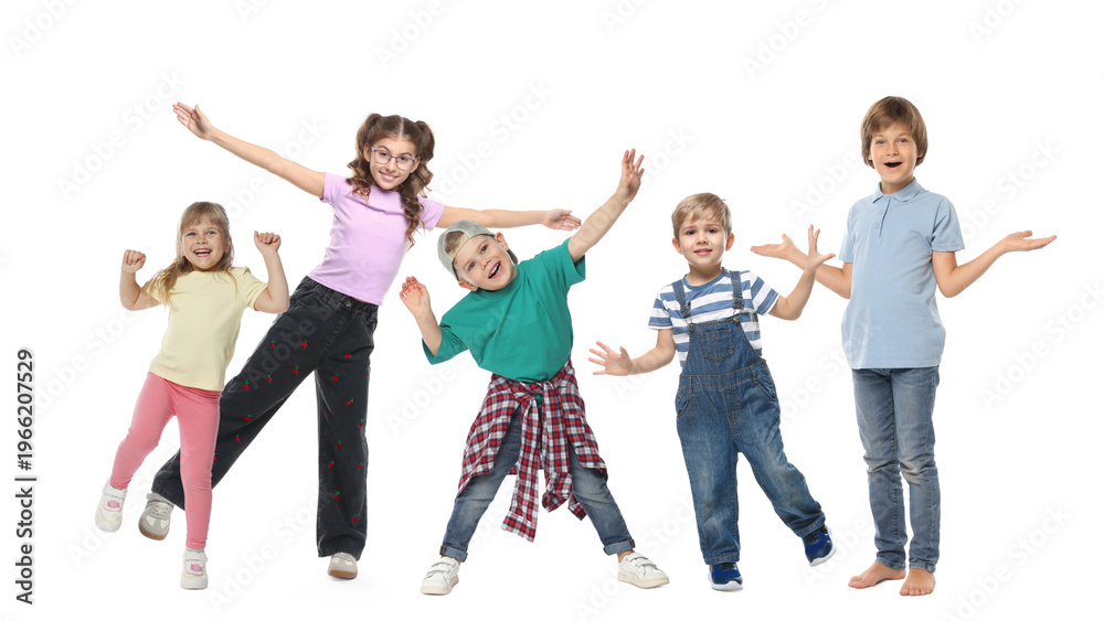 Obraz premium Happy boys and girls on white background
