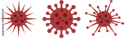 An illustration of three red virus particles on a white background