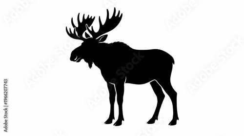 silhouette of a moose with large antlers in flat vector style