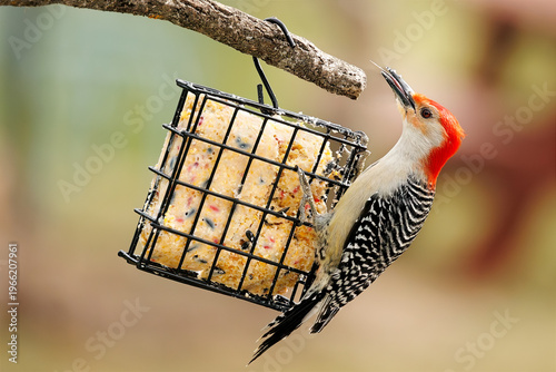 Red-bellied Woodpecker feeding at suet feeder