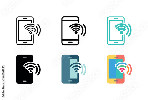 Collection of smartphone icons representing wireless communication and connectivity signals