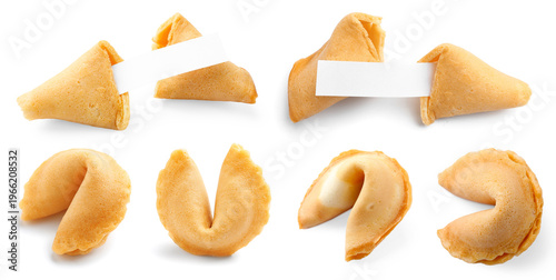 Obraz na płótnie Tasty fortune cookies with predictions isolated on white, set