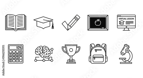 Education icons on white background.