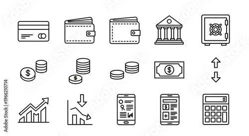 Financial icons for business and money.