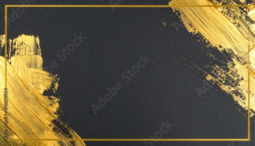 Cornice elegante con pennellate dorate su sfondo nero, perfetta per inviti o design di lusso.